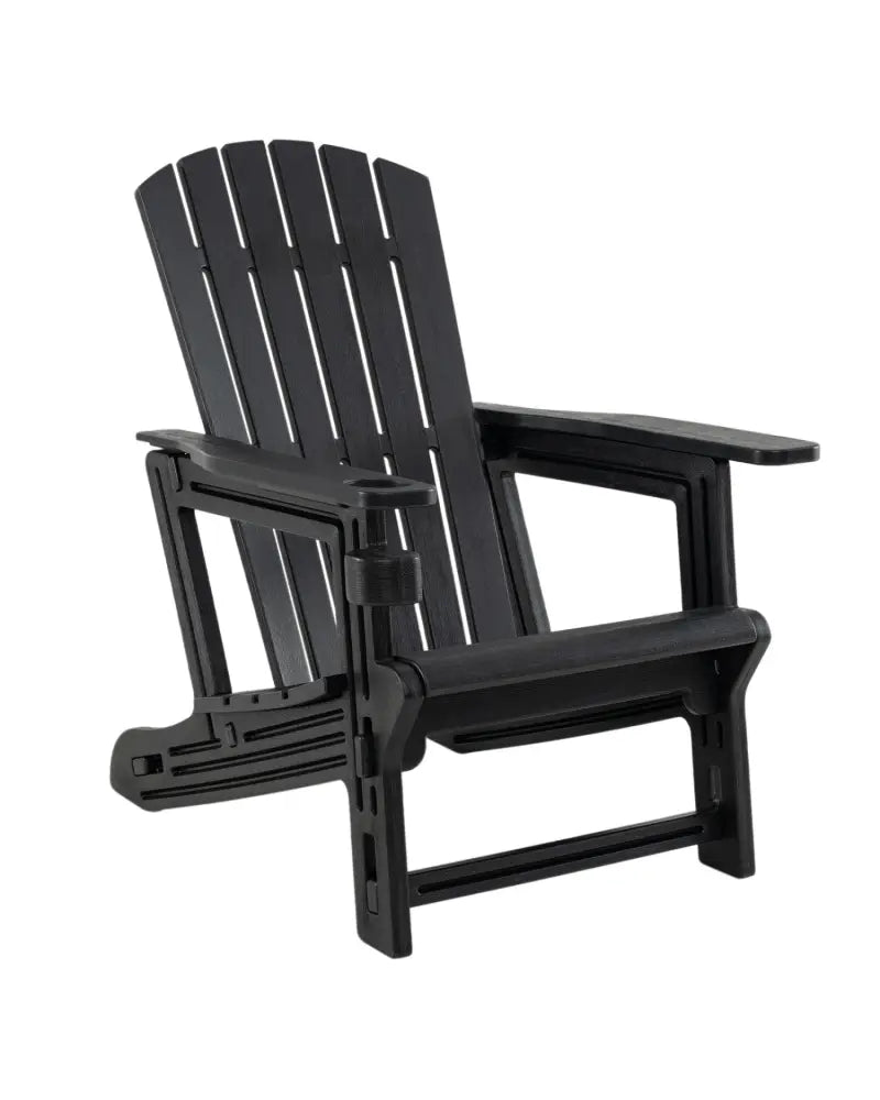 HDPE Adirondack Chair with Cup Holder and Wood-Like Texture High Back for Garden-Black - Black - Adirondack Chairs