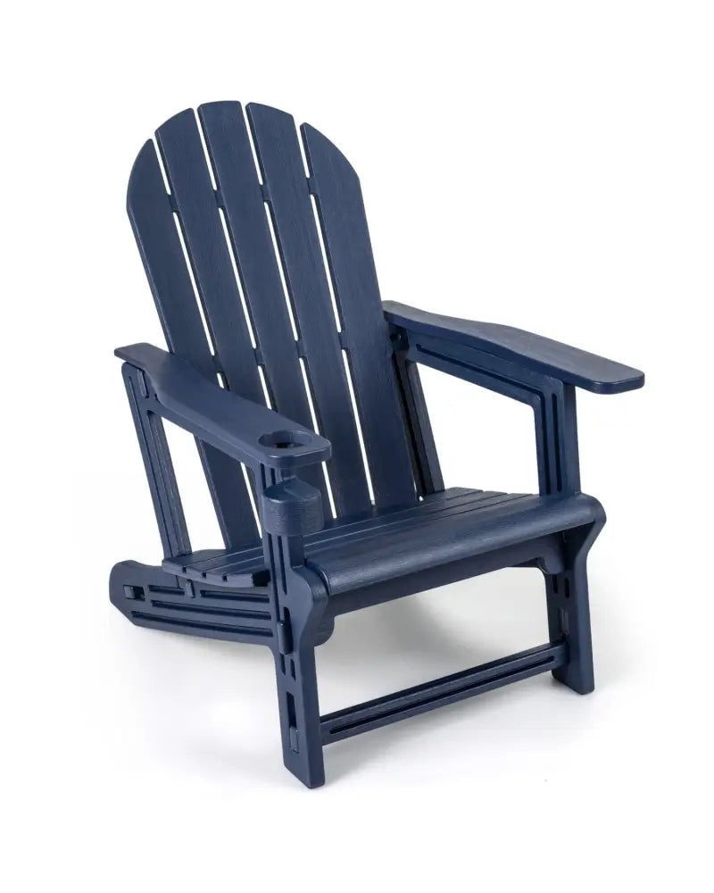 HDPE Adirondack Chair with Cup Holder and Wooden Texture for Patio-Blue - Blue - Adirondack Chairs