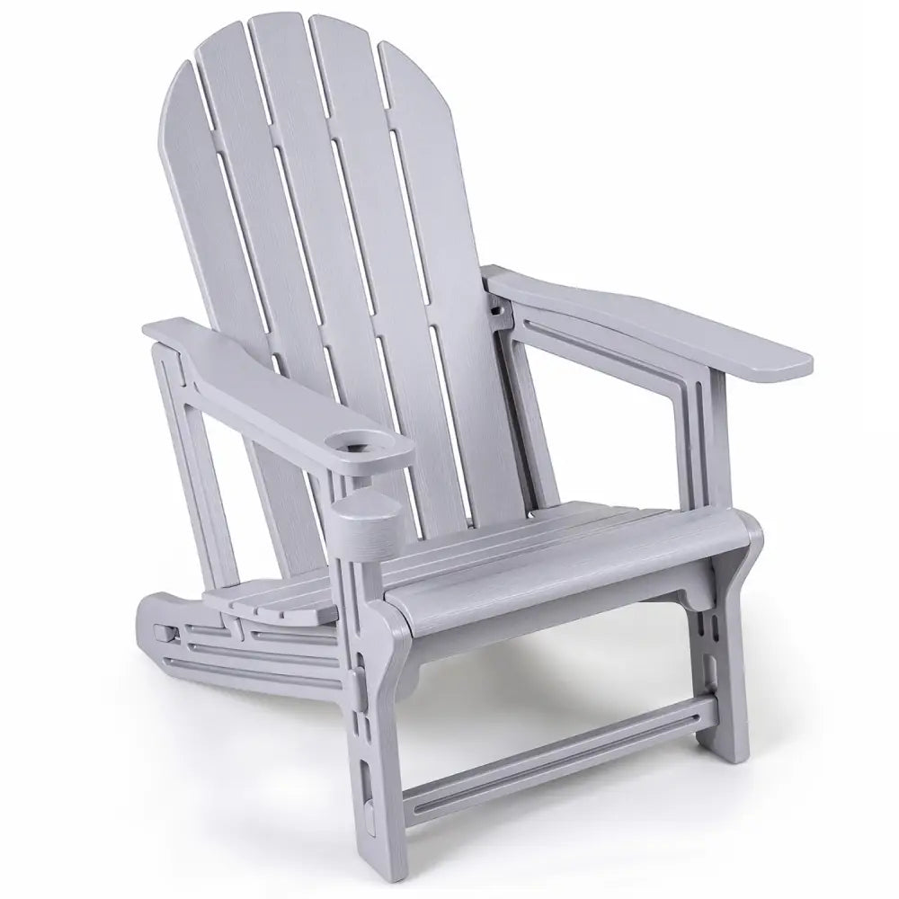 HDPE Adirondack Chair with Cup Holder and Wooden Texture for Patio-Gray - Gray - Adirondack Chairs