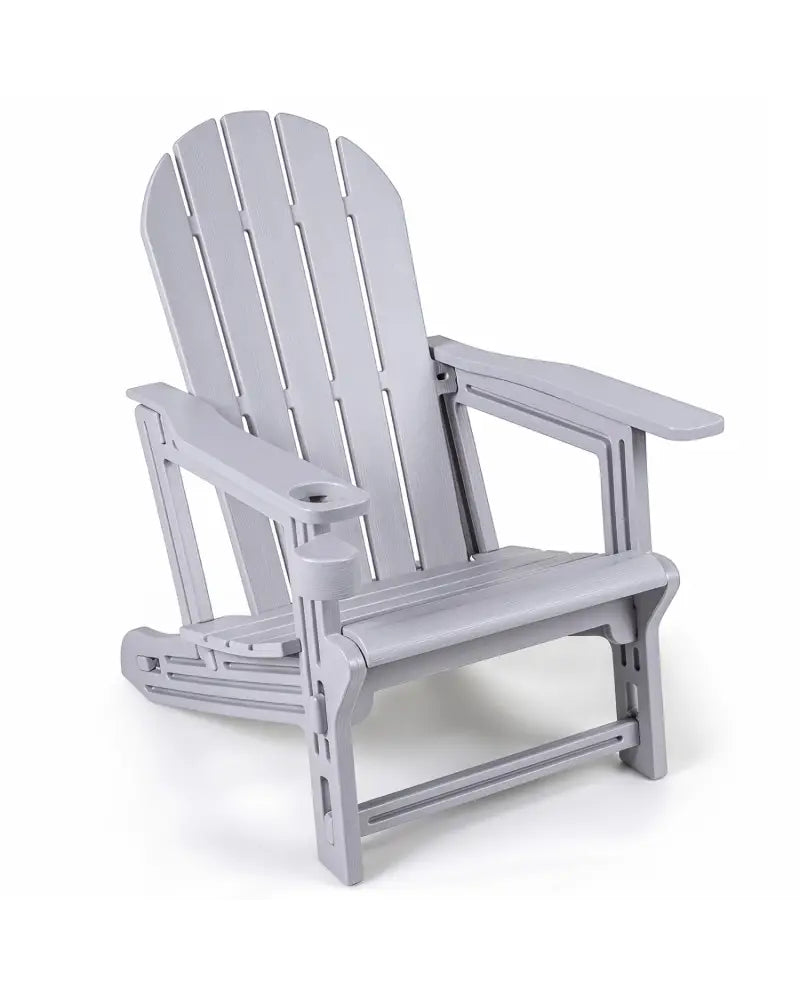 HDPE Adirondack Chair with Cup Holder and Wooden Texture for Patio-Gray - Gray - Adirondack Chairs