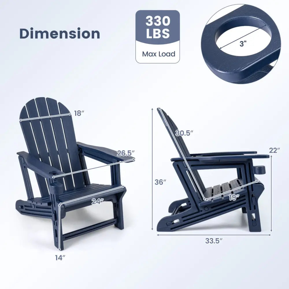 HDPE Adirondack Chair with Cup Holder and Wooden Texture for Patio-Blue - Blue - Adirondack Chairs
