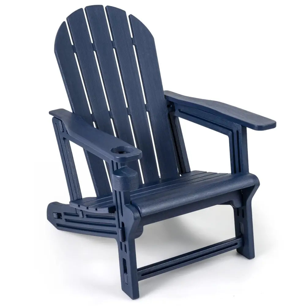 HDPE Adirondack Chair with Cup Holder and Wooden Texture for Patio-Blue - Blue - Adirondack Chairs