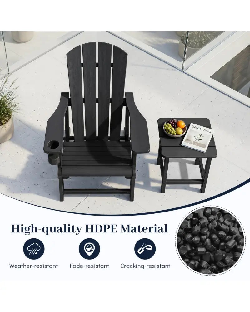 HDPE Adirondack Chairs with Realistic Wood Grain for Backyard Lawn-Black - Black - Adirondack Chairs