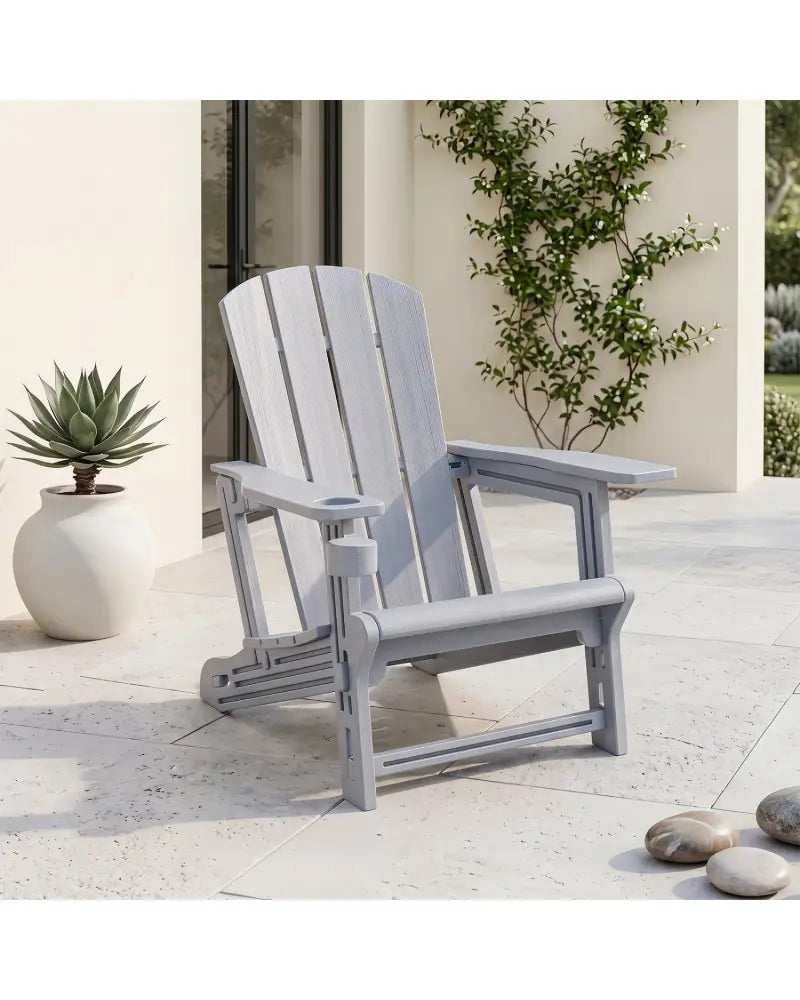 HDPE Adirondack Chairs with Realistic Wood Grain for Backyard Lawn-Gray - Gray - Adirondack Chairs