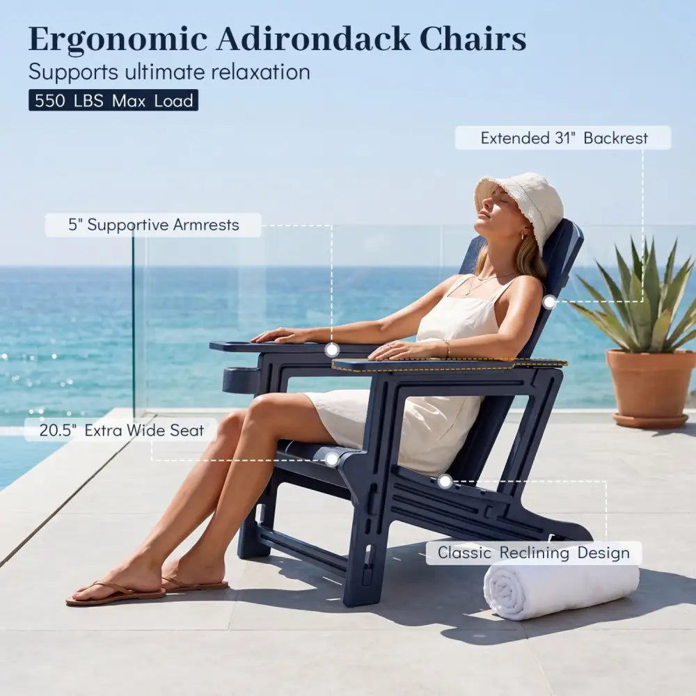 HDPE Adirondack Chairs with Realistic Wood Grain for Backyard Lawn-Blue - Blue - Adirondack Chairs