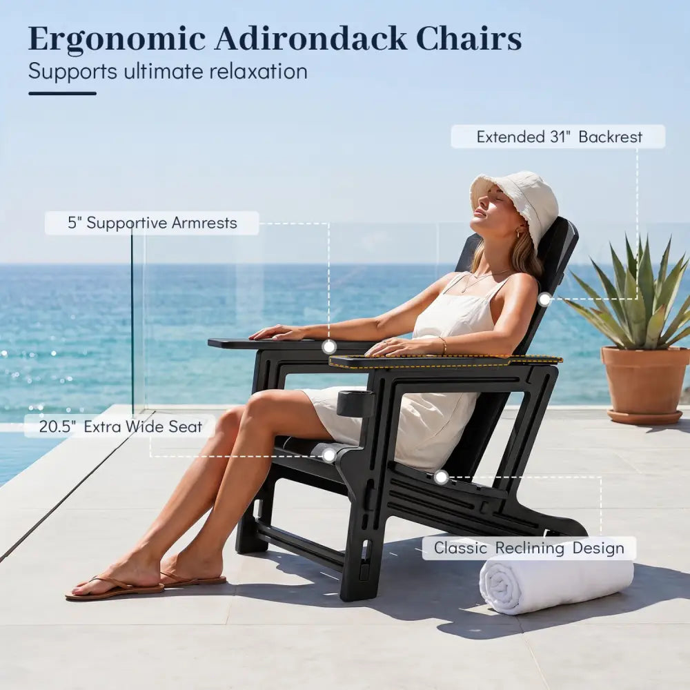 HDPE Adirondack Chairs with Realistic Wood Grain for Backyard Lawn-Black - Black - Adirondack Chairs