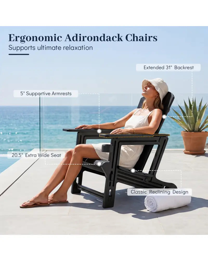 HDPE Adirondack Chairs with Realistic Wood Grain for Backyard Lawn-Black - Black - Adirondack Chairs