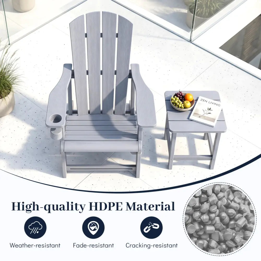HDPE Adirondack Chairs with Realistic Wood Grain for Backyard Lawn-Gray - Gray - Adirondack Chairs
