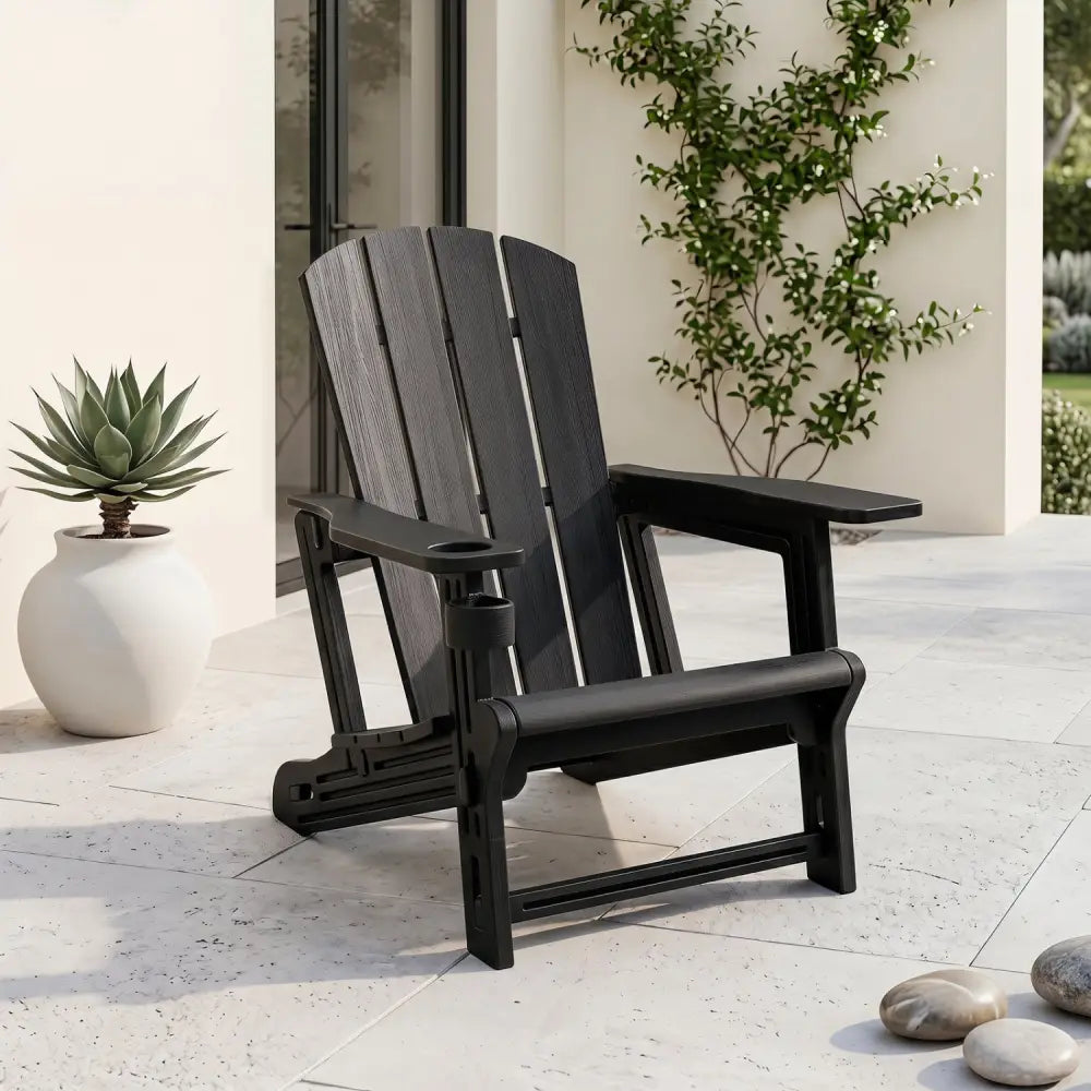 HDPE Adirondack Chairs with Realistic Wood Grain for Backyard Lawn-Black - Black - Adirondack Chairs