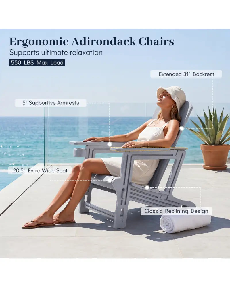 HDPE Adirondack Chairs with Realistic Wood Grain for Backyard Lawn-Gray - Gray - Adirondack Chairs