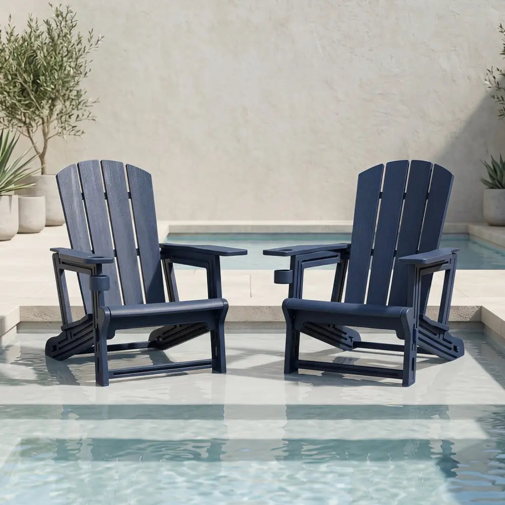 HDPE Adirondack Chairs with Realistic Wood Grain for Backyard Lawn-Blue - Blue - Adirondack Chairs