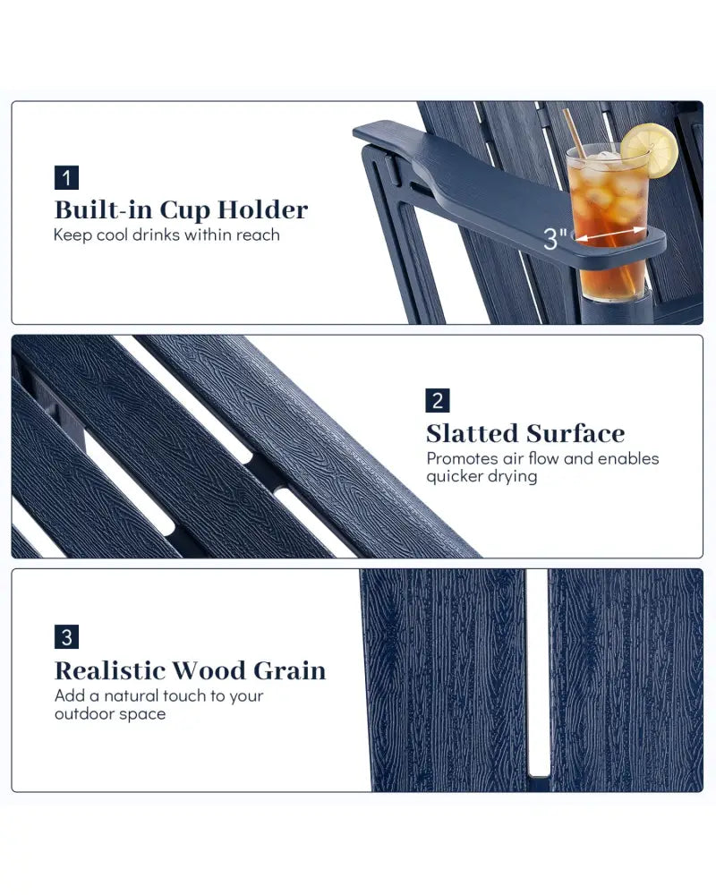 HDPE Adirondack Chairs with Realistic Wood Grain for Backyard Lawn-Blue - Blue - Adirondack Chairs