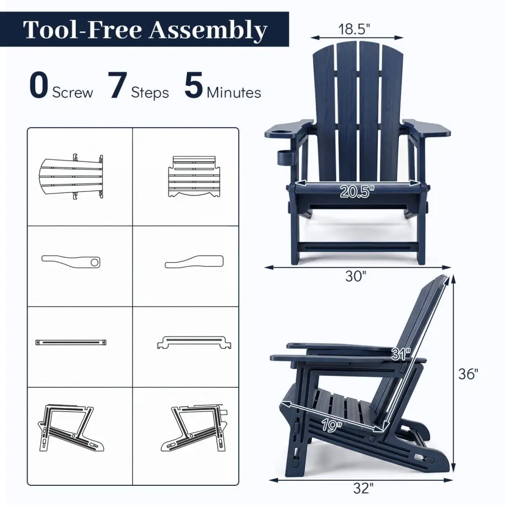 HDPE Adirondack Chairs with Realistic Wood Grain for Backyard Lawn-Blue - Blue - Adirondack Chairs