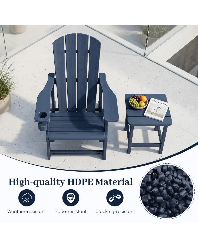 HDPE Adirondack Chairs with Realistic Wood Grain for Backyard Lawn-Blue - Blue - Adirondack Chairs