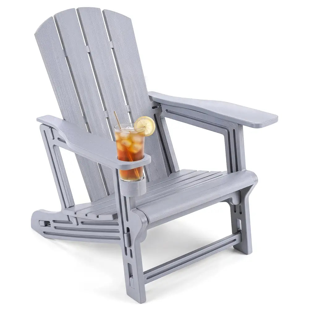 HDPE Adirondack Chairs with Realistic Wood Grain for Backyard Lawn-Gray - Gray - Adirondack Chairs