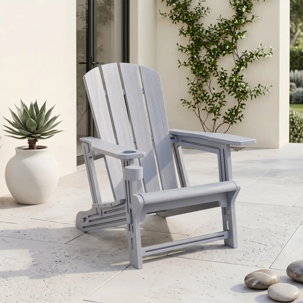 HDPE Adirondack Chairs with Realistic Wood Grain for Backyard Lawn-Gray - Gray - Adirondack Chairs