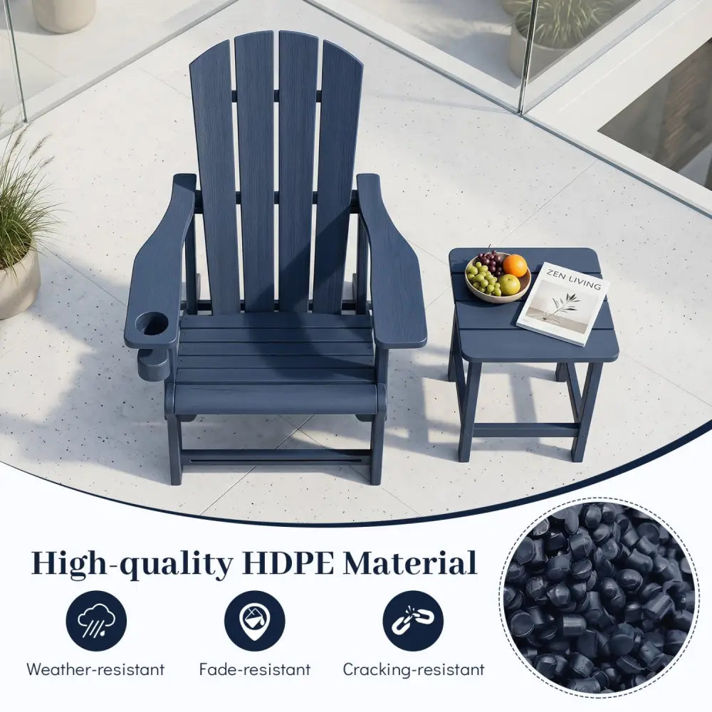 HDPE Adirondack Chairs with Realistic Wood Grain for Backyard Lawn-Blue - Blue - Adirondack Chairs