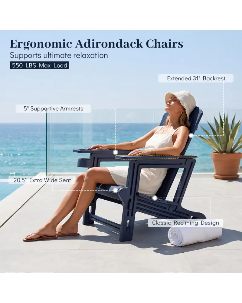 HDPE Adirondack Chairs with Realistic Wood Grain for Backyard Lawn-Blue - Blue - Adirondack Chairs