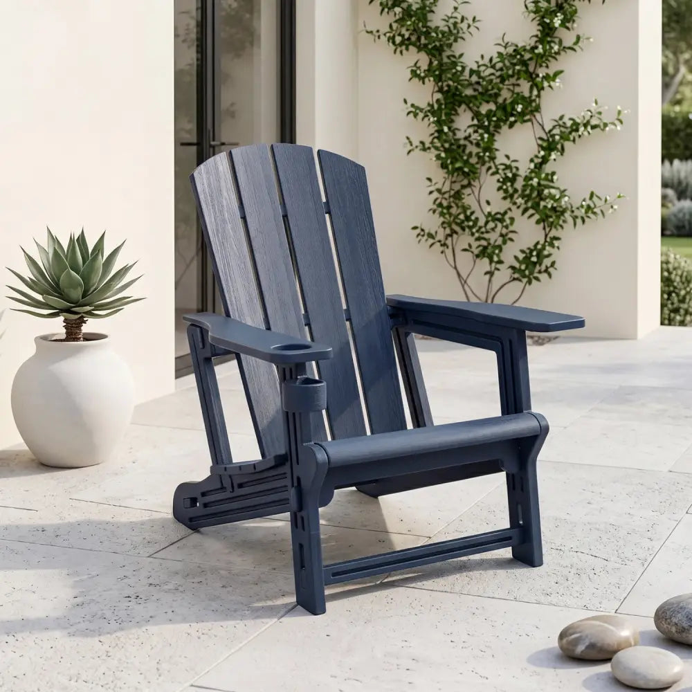 HDPE Adirondack Chairs with Realistic Wood Grain for Backyard Lawn-Blue - Blue - Adirondack Chairs