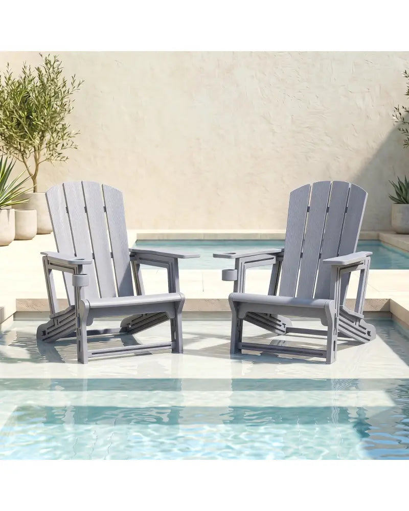 HDPE Adirondack Chairs with Realistic Wood Grain for Backyard Lawn-Gray - Gray - Adirondack Chairs