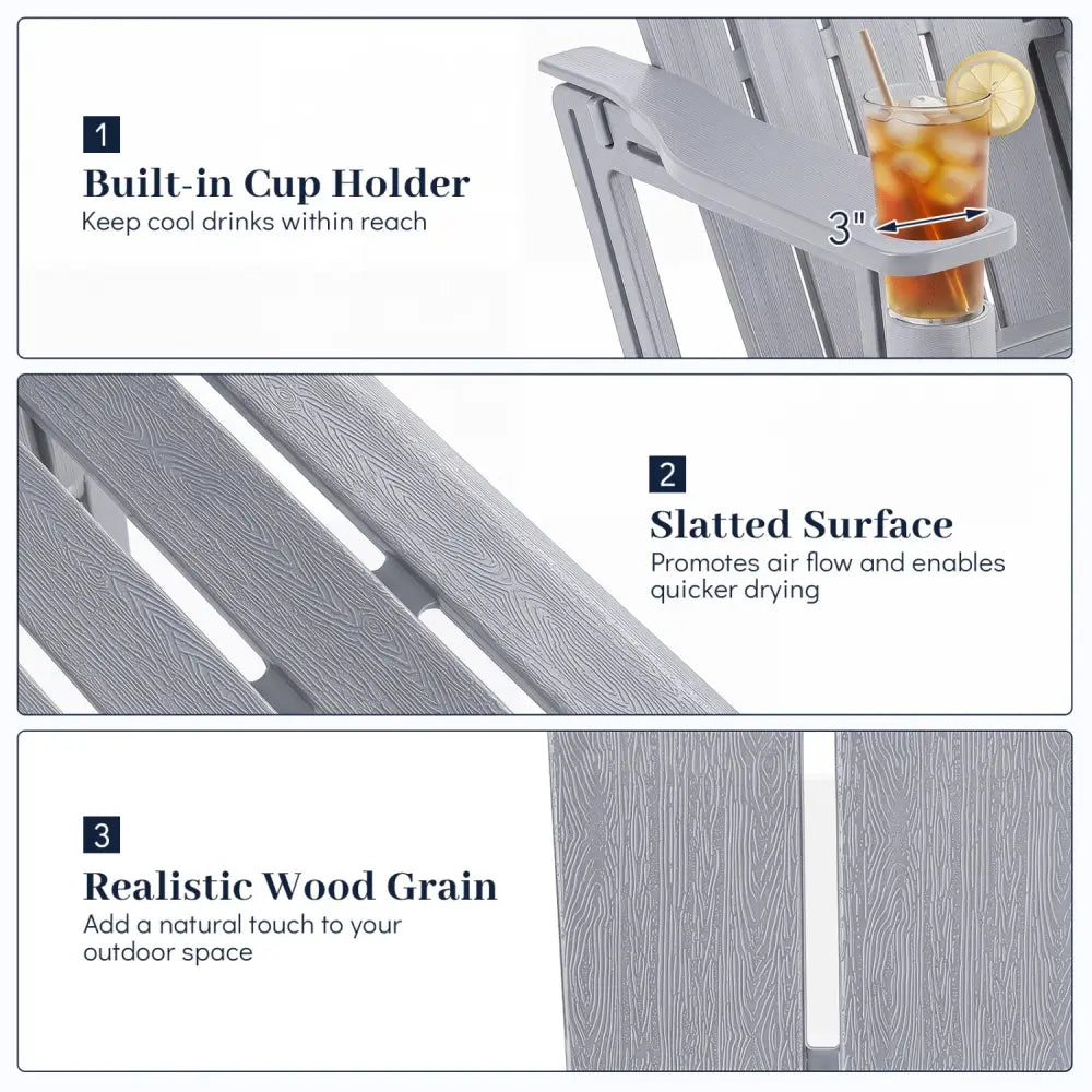 HDPE Adirondack Chairs with Realistic Wood Grain for Backyard Lawn-Gray - Gray - Adirondack Chairs