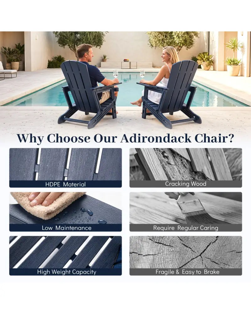 HDPE Adirondack Chairs with Realistic Wood Grain for Backyard Lawn-Blue - Blue - Adirondack Chairs