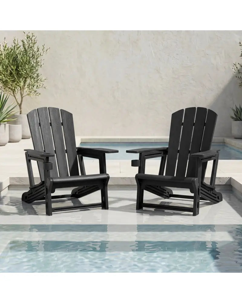 HDPE Adirondack Chairs with Realistic Wood Grain for Backyard Lawn-Black - Black - Adirondack Chairs