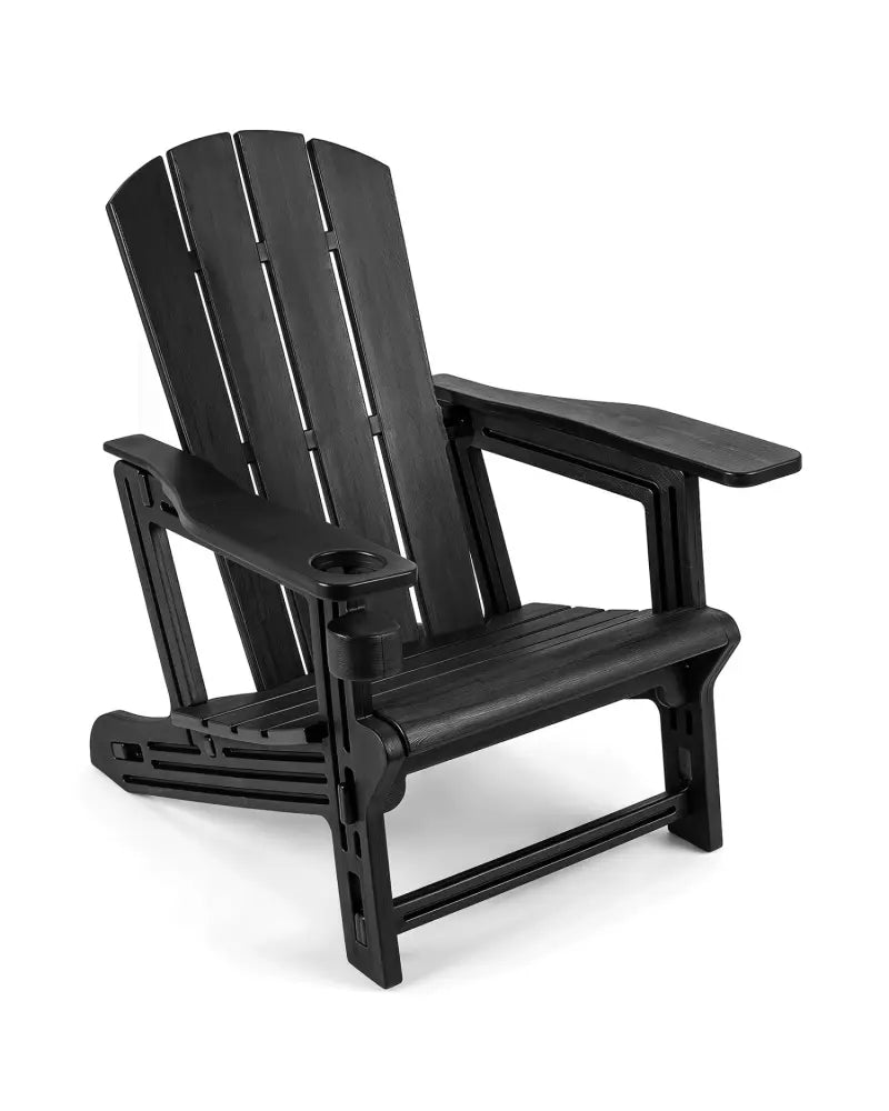 HDPE Adirondack Chairs with Realistic Wood Grain for Backyard Lawn-Black - Black - Adirondack Chairs