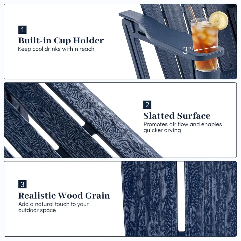 HDPE Adirondack Chairs with Realistic Wood Grain for Backyard Lawn-Blue - Blue - Adirondack Chairs