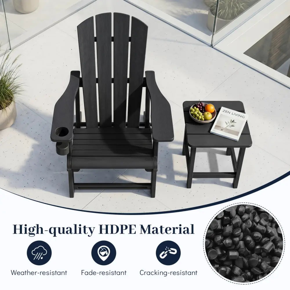 HDPE Adirondack Chairs with Realistic Wood Grain for Backyard Lawn-Black - Black - Adirondack Chairs