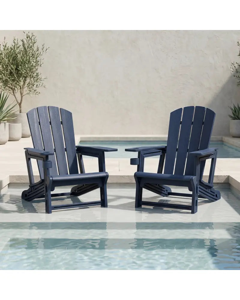 HDPE Adirondack Chairs with Realistic Wood Grain for Backyard Lawn-Blue - Blue - Adirondack Chairs