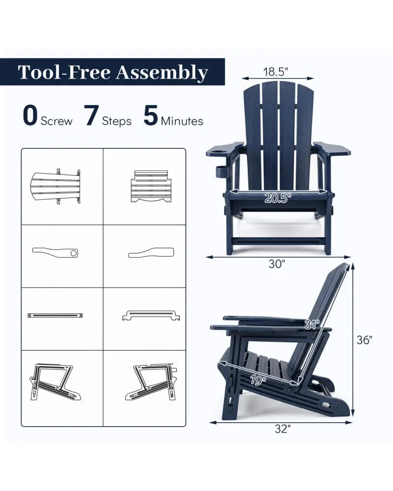 HDPE Adirondack Chairs with Realistic Wood Grain for Backyard Lawn-Blue - Blue - Adirondack Chairs