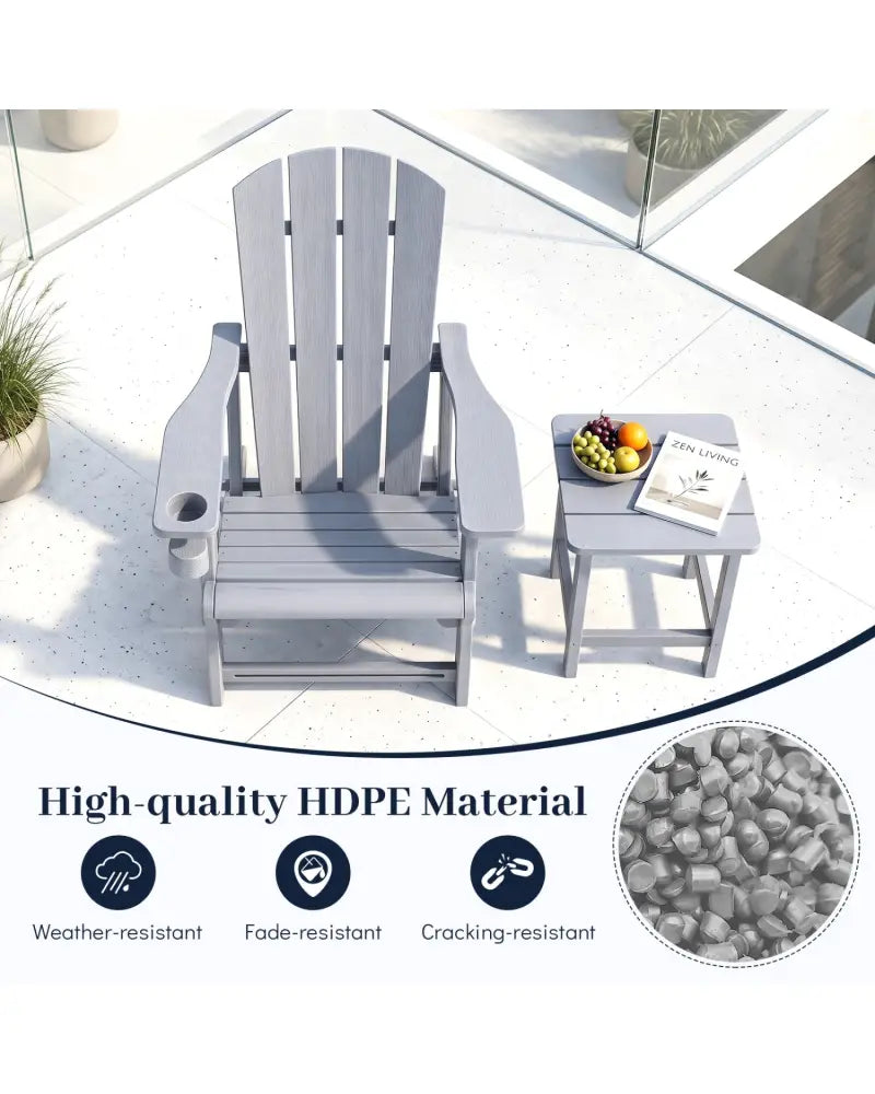 HDPE Adirondack Chairs with Realistic Wood Grain for Backyard Lawn-Gray - Gray - Adirondack Chairs