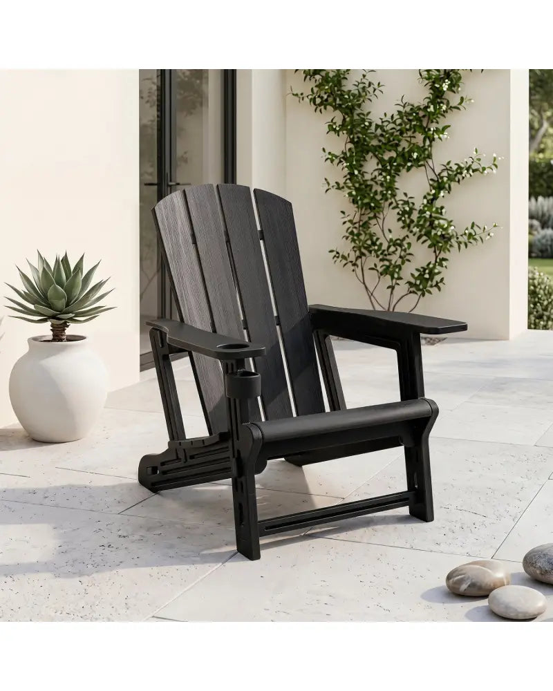 HDPE Adirondack Chairs with Realistic Wood Grain for Backyard Lawn-Black - Black - Adirondack Chairs