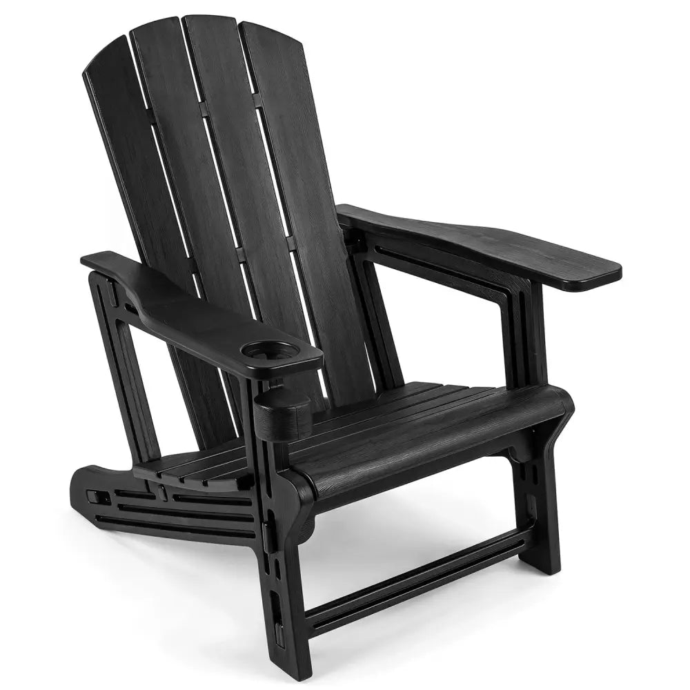 HDPE Adirondack Chairs with Realistic Wood Grain for Backyard Lawn-Black - Black - Adirondack Chairs
