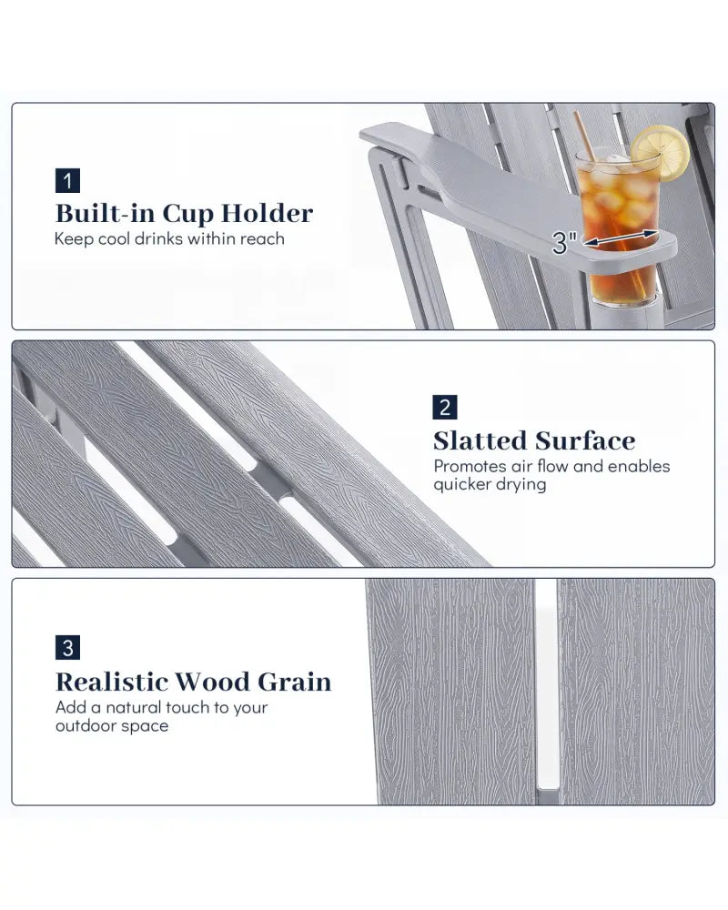 HDPE Adirondack Chairs with Realistic Wood Grain for Backyard Lawn-Gray - Gray - Adirondack Chairs