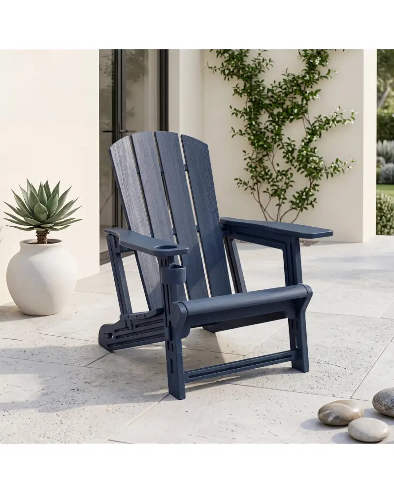 HDPE Adirondack Chairs with Realistic Wood Grain for Backyard Lawn-Blue - Blue - Adirondack Chairs