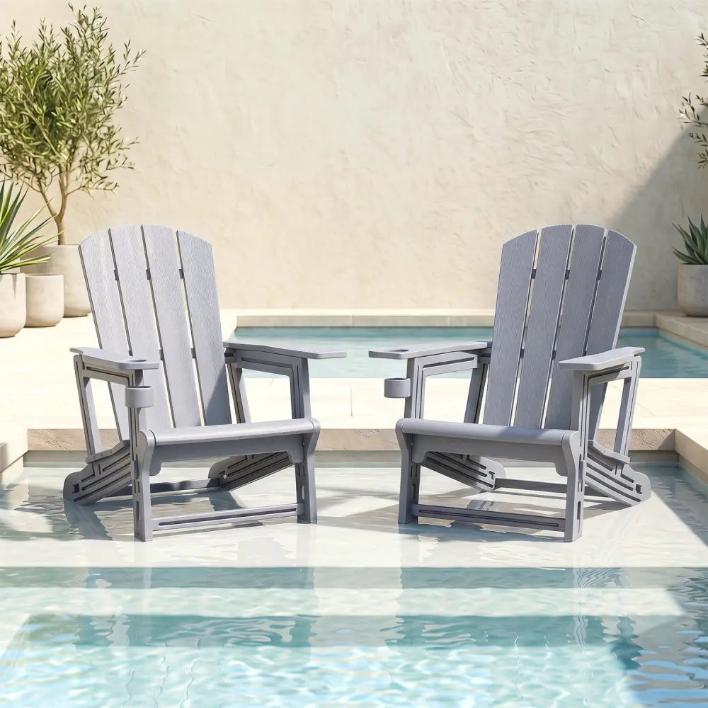 HDPE Adirondack Chairs with Realistic Wood Grain for Backyard Lawn-Gray - Gray - Adirondack Chairs