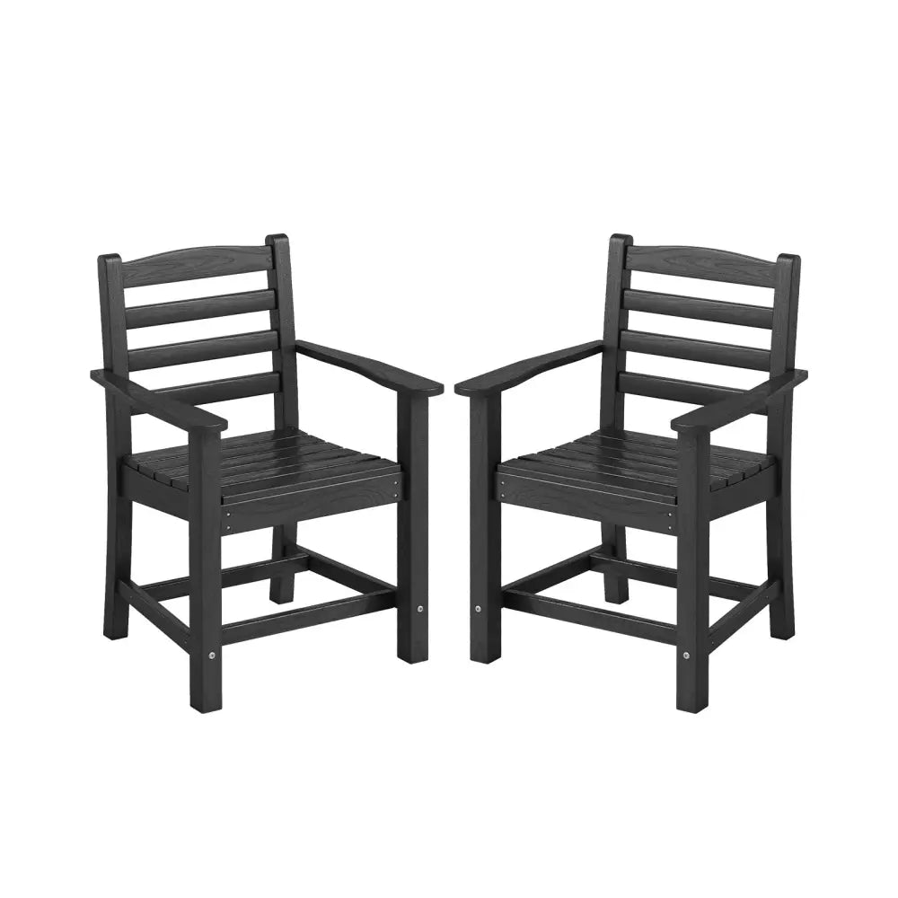 HDPE All Weather Patio Dining Chairs Set of 2 with Wide Armrests-Black - Black - Patio Dining Chairs