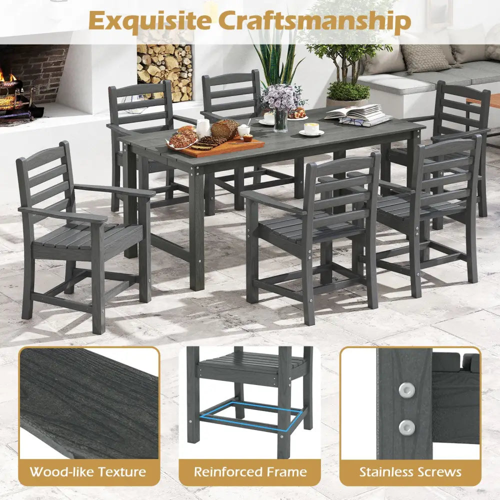 HDPE All Weather Patio Dining Chairs Set of 2 with Wide Armrests-Gray - Gray - Patio Dining Chairs