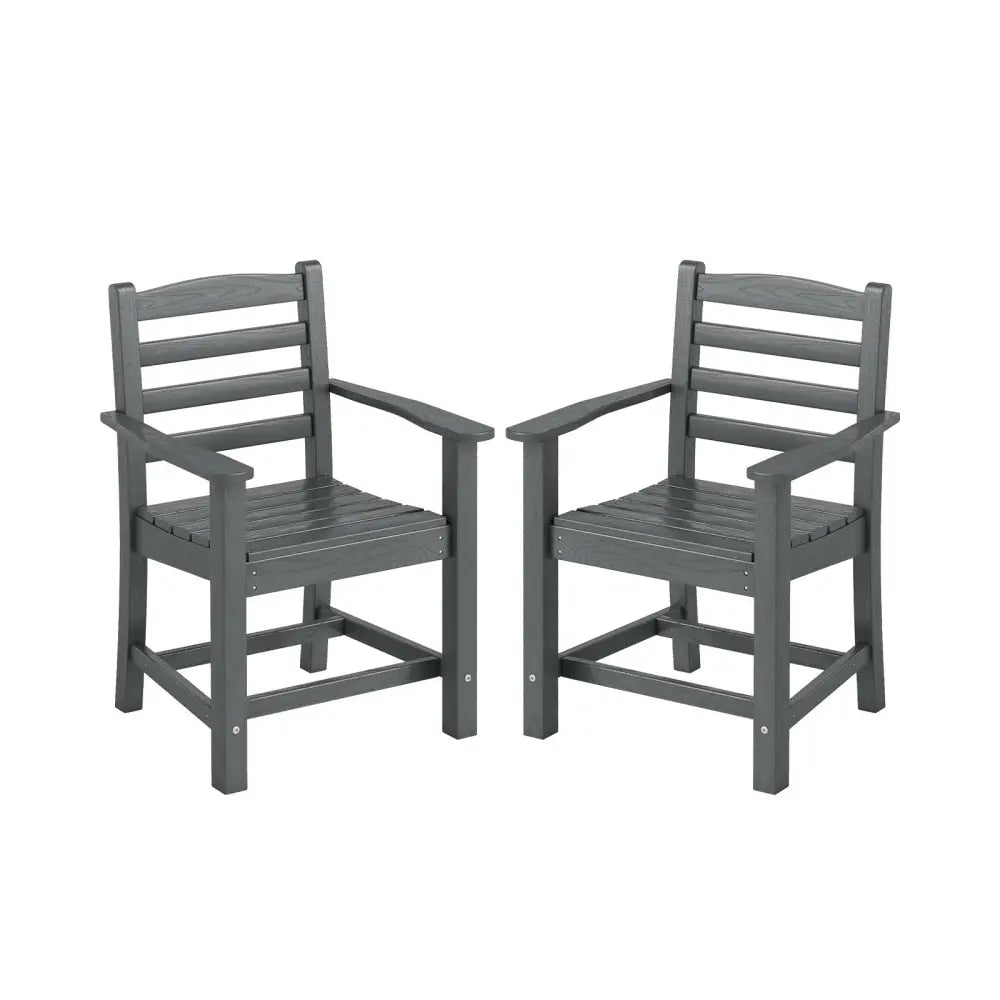 HDPE All Weather Patio Dining Chairs Set of 2 with Wide Armrests-Gray - Gray - Patio Dining Chairs