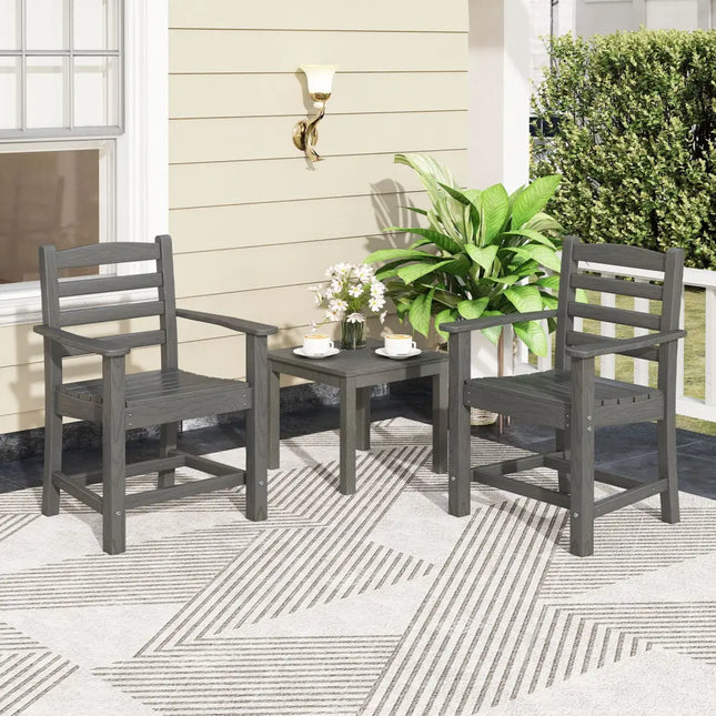 HDPE All Weather Patio Dining Chairs Set of 2 with Wide Armrests-Gray - Gray - Patio Dining Chairs
