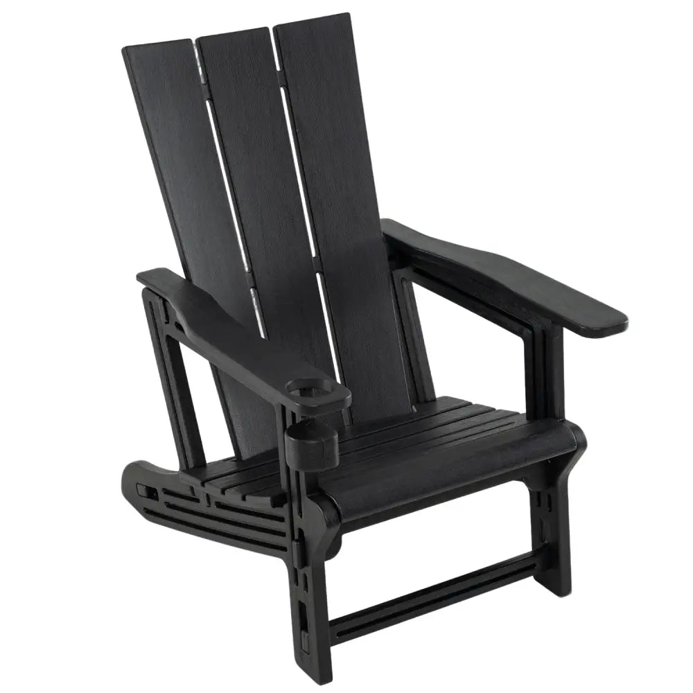 HDPE Outdoor Adirondack Chairs with Cup Holder-Black - Black - Adirondack Chairs