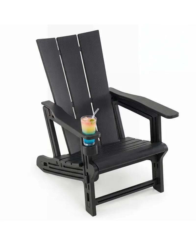 HDPE Outdoor Adirondack Chairs with Cup Holder-Black - Black - Adirondack Chairs