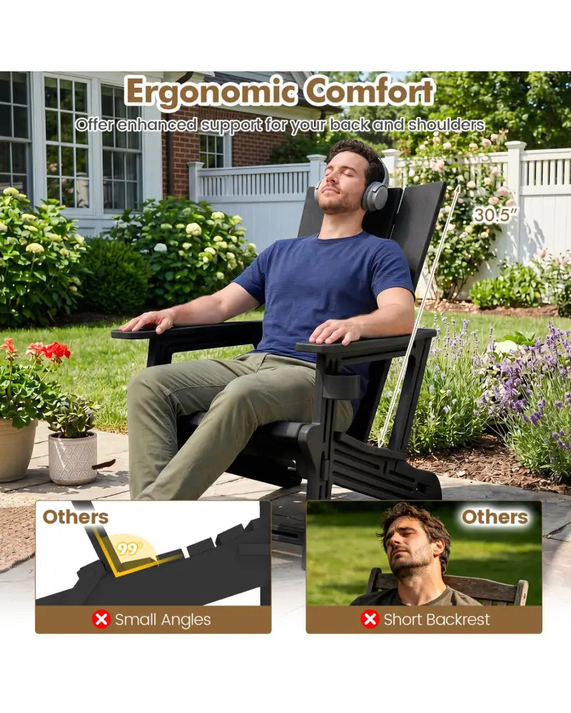 HDPE Outdoor Adirondack Chairs with Cup Holder-Black - Black - Adirondack Chairs