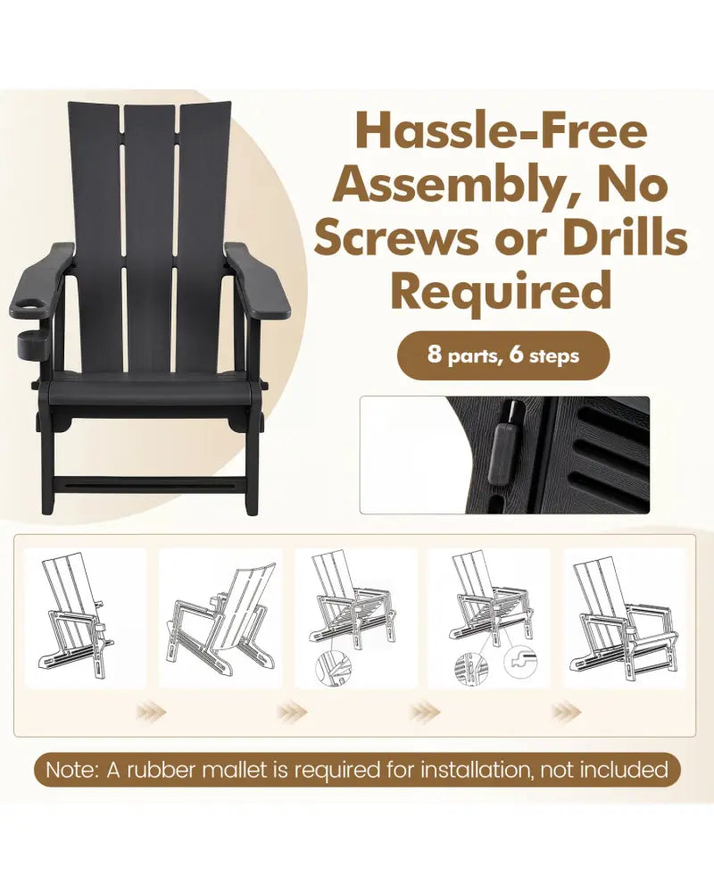 HDPE Outdoor Adirondack Chairs with Cup Holder-Black - Black - Adirondack Chairs