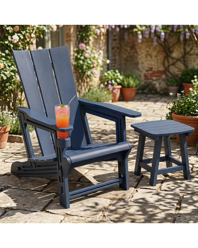 HDPE Outdoor Adirondack Chairs with Cup Holder-Blue - Blue - Adirondack Chairs