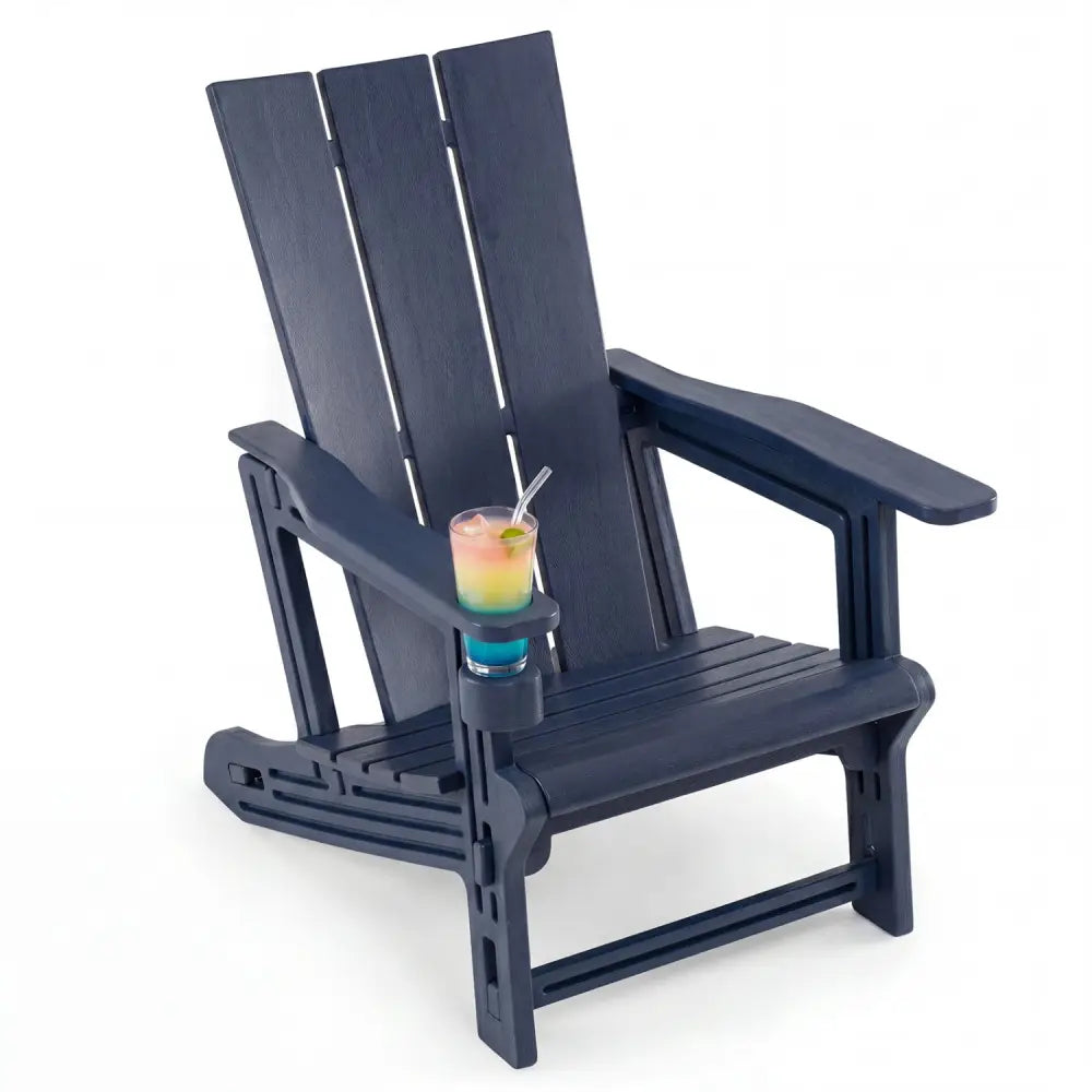 HDPE Outdoor Adirondack Chairs with Cup Holder-Blue - Blue - Adirondack Chairs