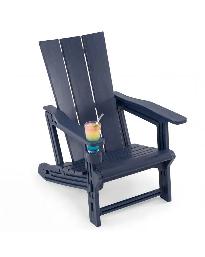 HDPE Outdoor Adirondack Chairs with Cup Holder-Blue - Blue - Adirondack Chairs