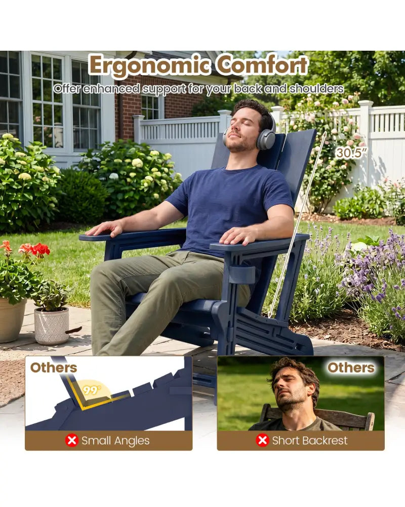 HDPE Outdoor Adirondack Chairs with Cup Holder-Blue - Blue - Adirondack Chairs